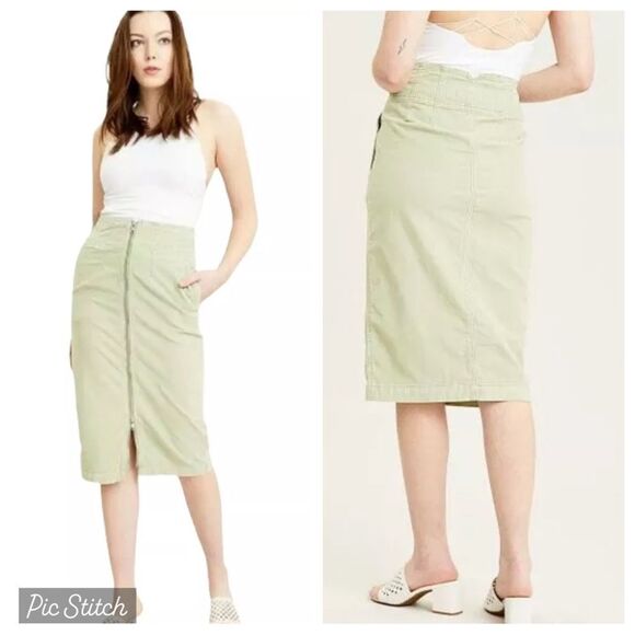 Free‎ People Skirt I Want It All Cord Midi Corduroy Moss Green Size 27 $108 NWT